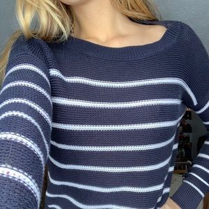 Blue sweater with white stripes